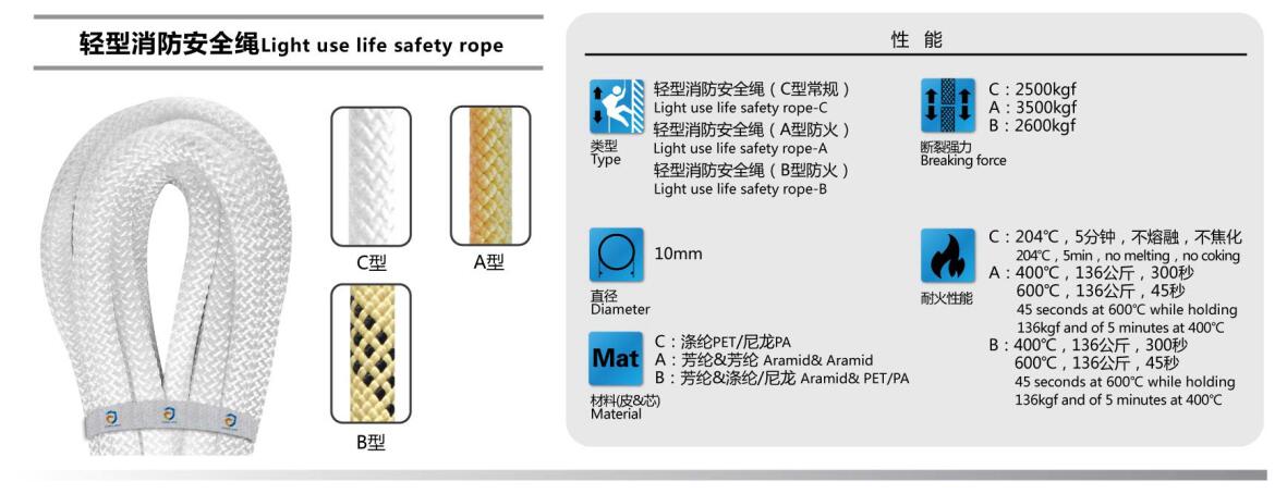 消防员轻型安全绳